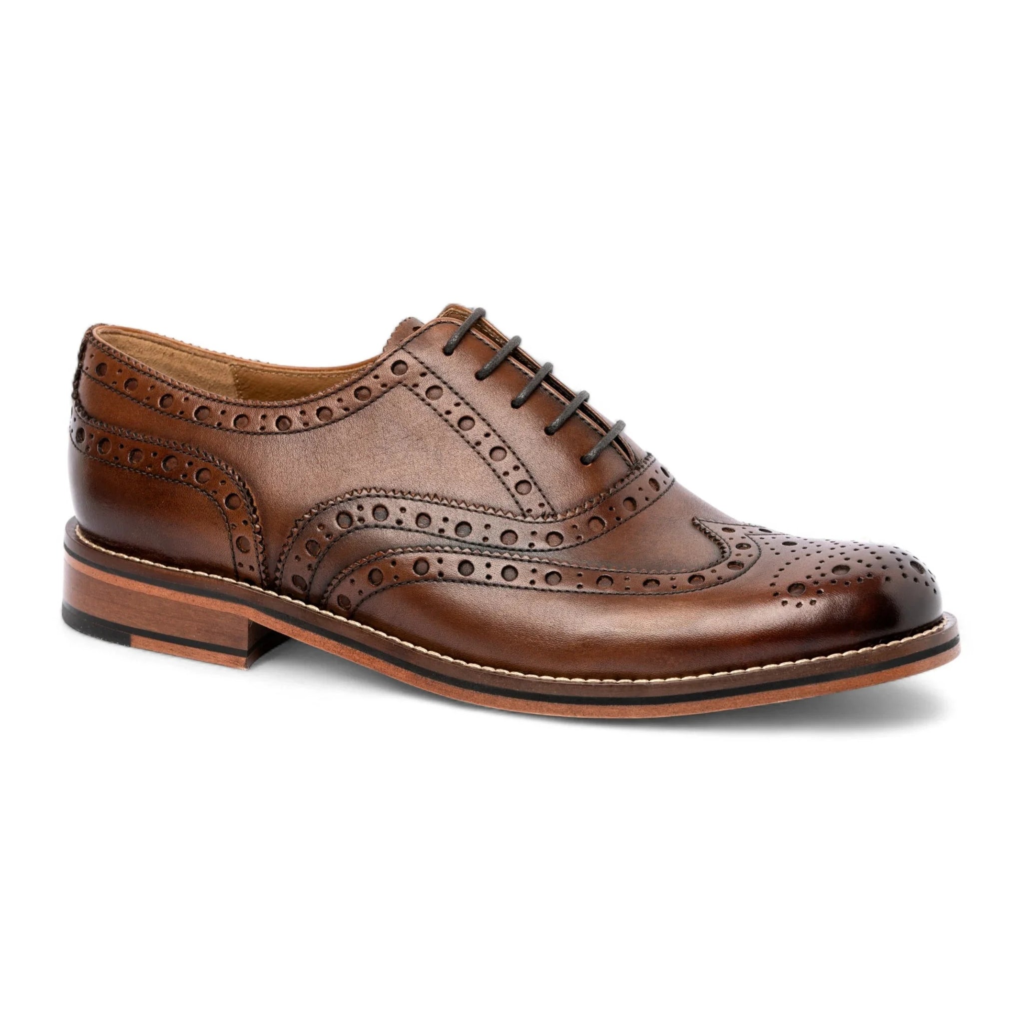 Pantofi Oxford Brogue cu vârfuri laterale din piele maro pentru bărbați