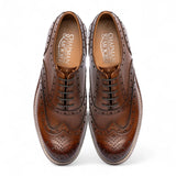 Pantofi Oxford Brogue cu vârfuri laterale din piele maro pentru bărbați