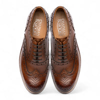 Pantofi Oxford Brogue cu vârfuri laterale din piele maro pentru bărbați