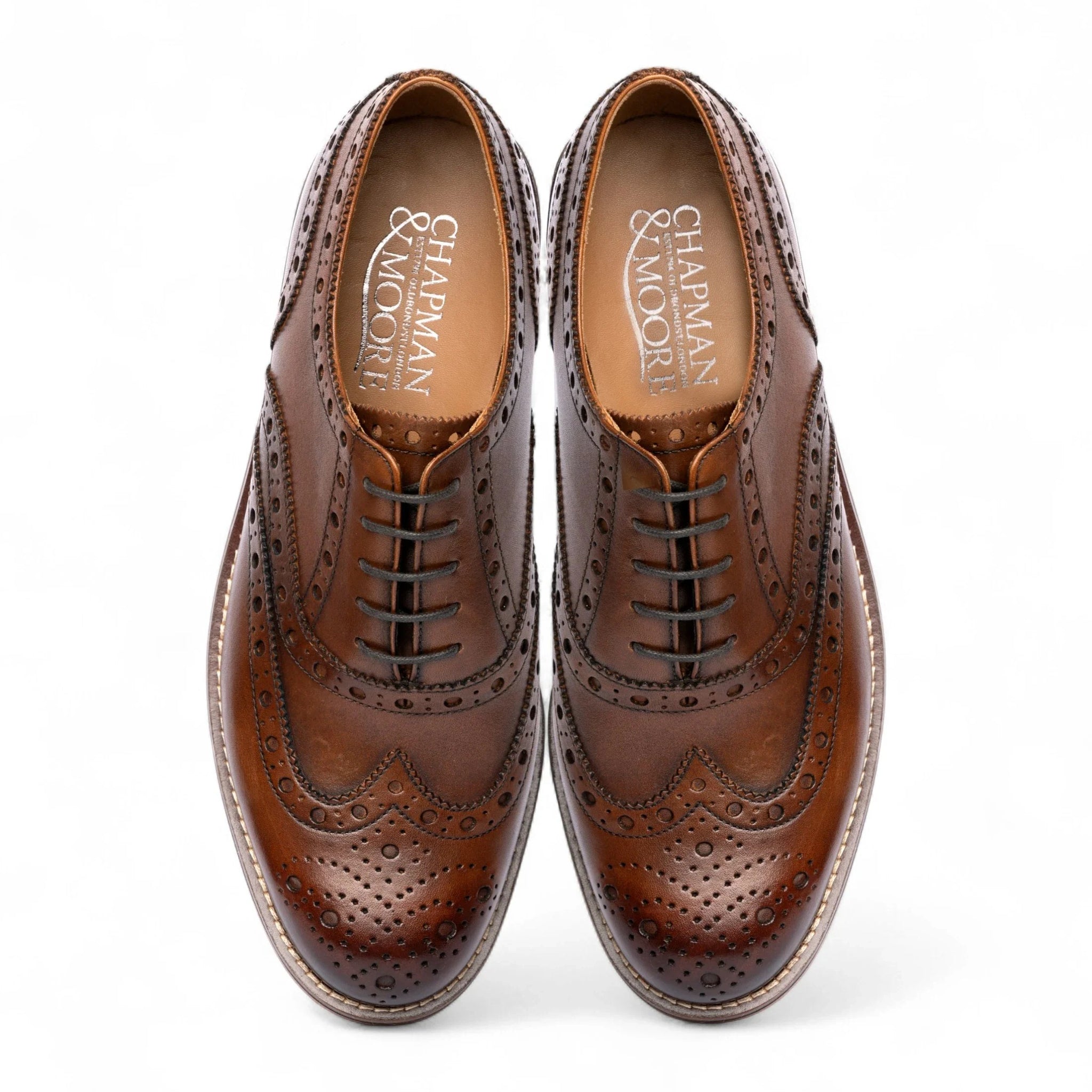 Pantofi Oxford Brogue cu vârfuri laterale din piele maro pentru bărbați