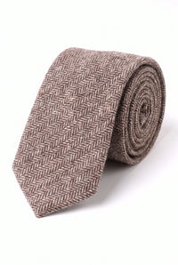 Cravată bărbătească maro în carouri cu model herringbone din tweed