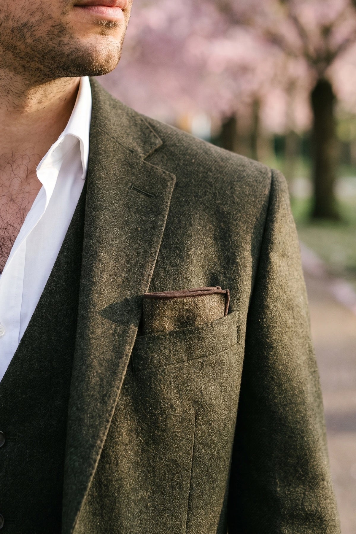 Batistă de buzunar bărbătească din tweed maro