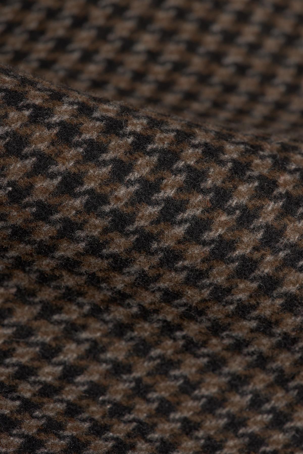 Palton bărbătesc din tweed maro cu aspect de lână Houndstooth