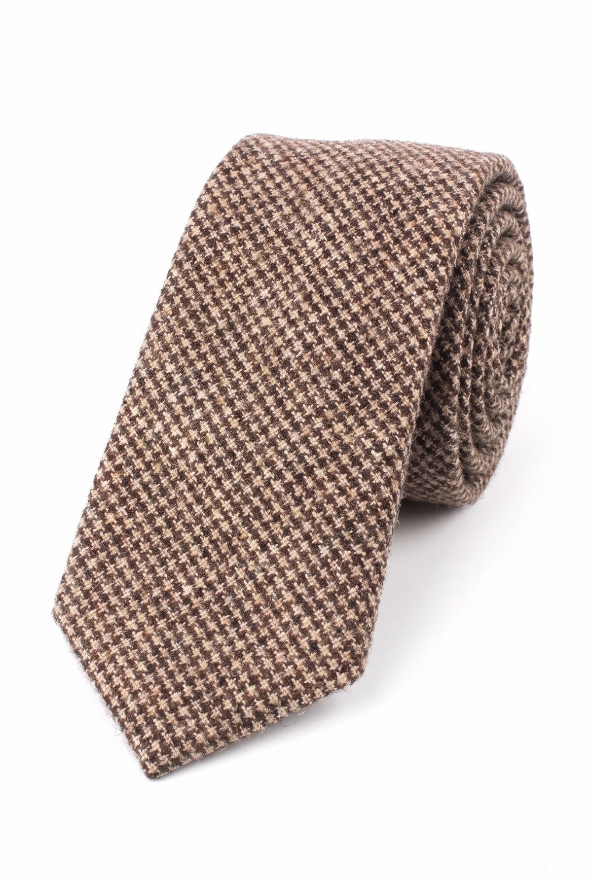 Cravată bărbătească maro din amestec de lână tweed