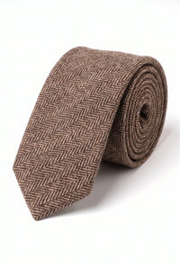 Cravată bărbătească maro din amestec de lână tweed