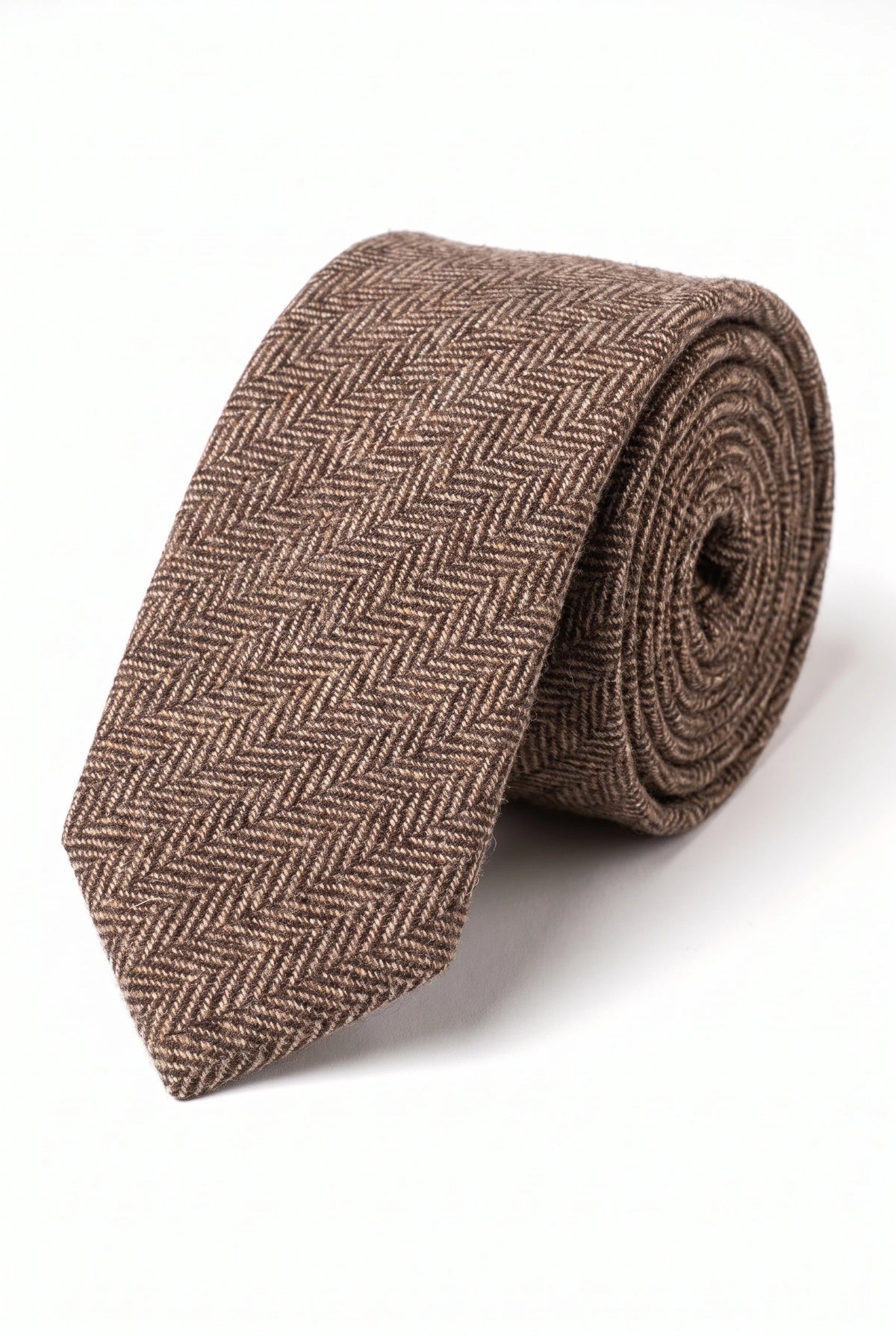 Cravată bărbătească maro din amestec de lână tweed
