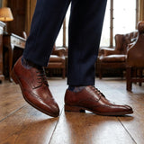 Pantofi Brogue bărbătești, din piele vișinie, clasici, formali, cu șireturi
