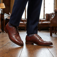 Pantofi Brogue bărbătești, din piele vișinie, clasici, formali, cu șireturi