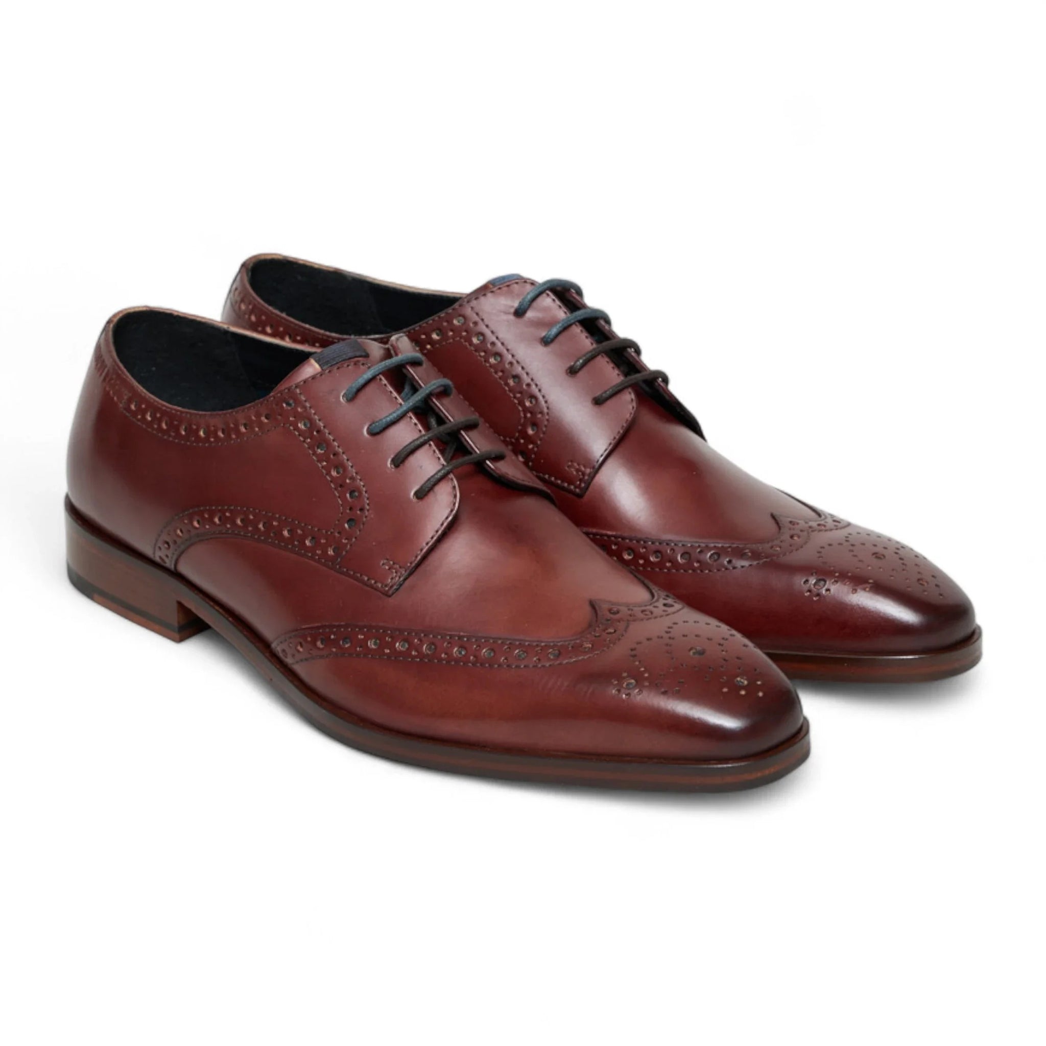 Pantofi Brogue bărbătești, din piele vișinie, clasici, formali, cu șireturi