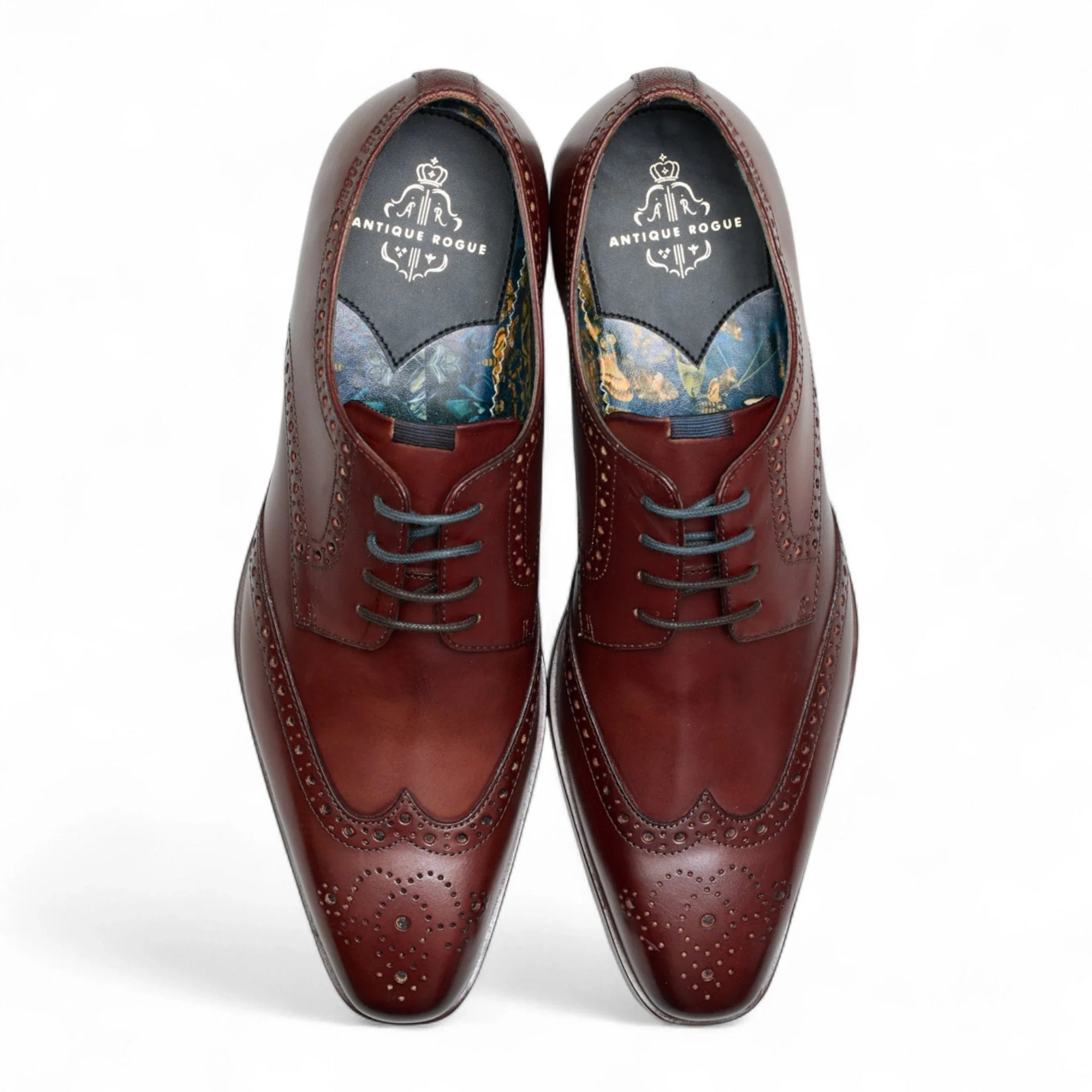 Pantofi Brogue bărbătești, din piele vișinie, clasici, formali, cu șireturi