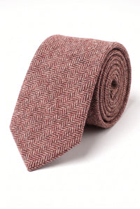 Cravată bărbătească din amestec de lână tweed vișinie