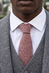 Cravată bărbătească din amestec de lână tweed vișinie