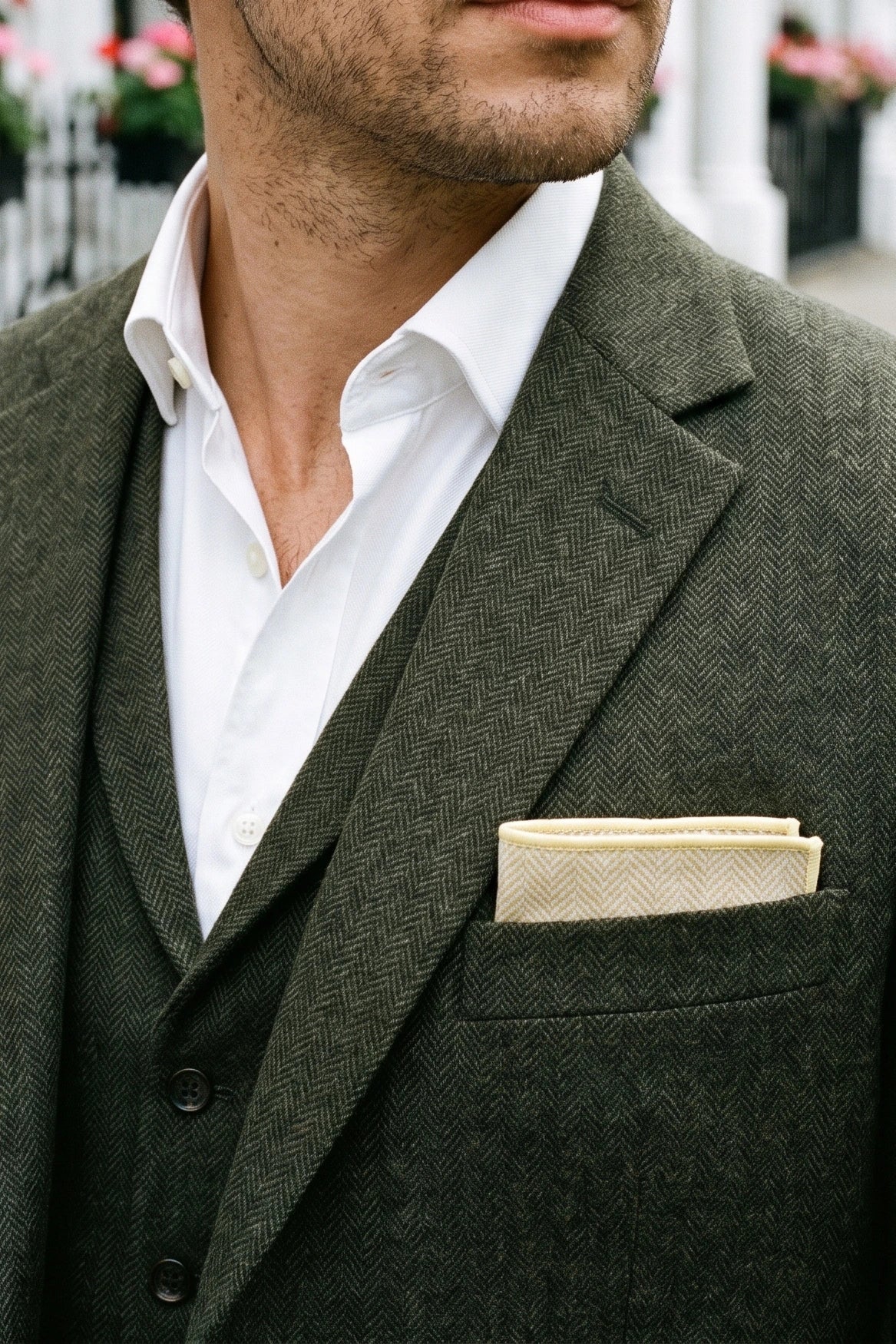 Batistă de buzunar bărbătească din amestec de lână și tweed, culoare champagne