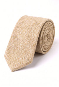 Cravată bărbătească din amestec de lână crem din tweed