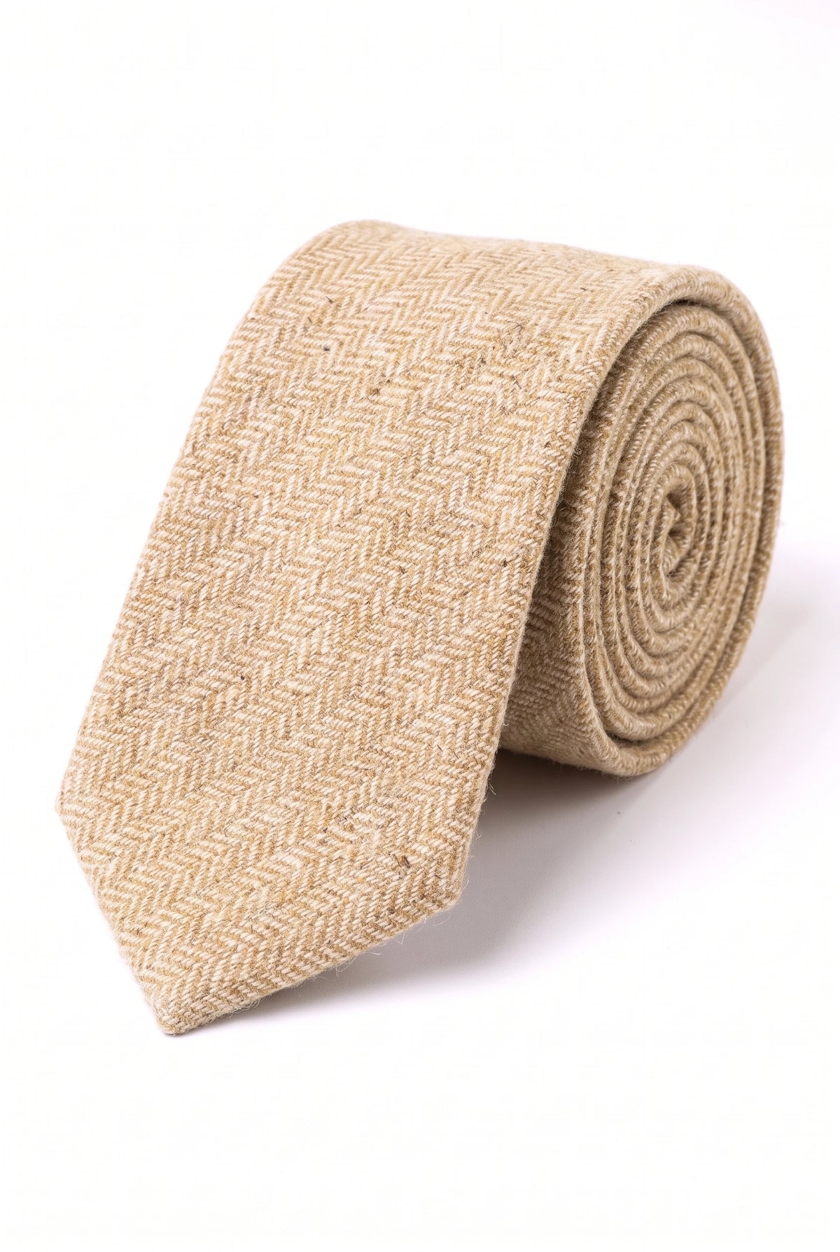 Cravată bărbătească din amestec de lână crem din tweed