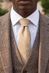 Cravată bărbătească din amestec de lână crem din tweed