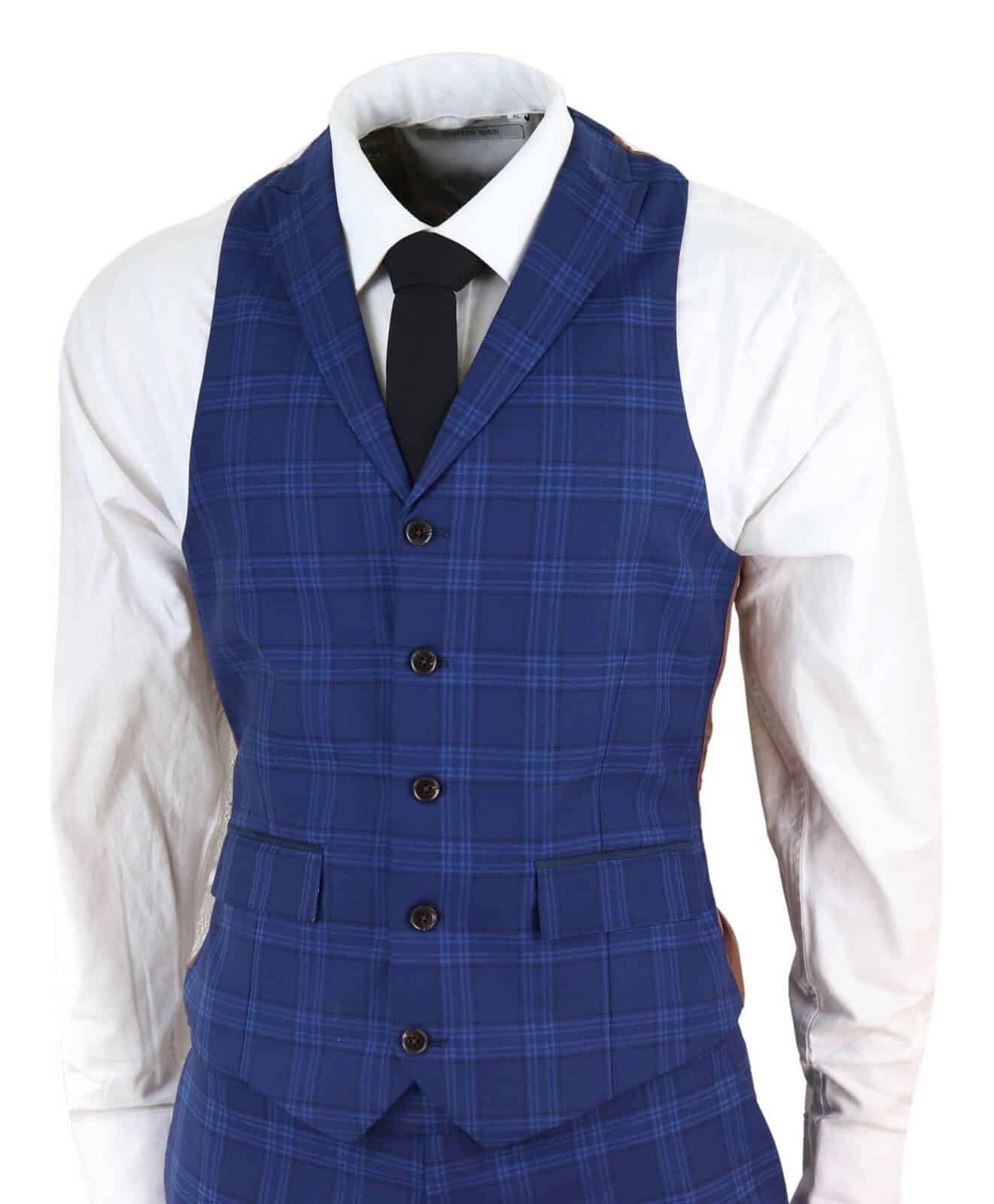 Mens Dark Blue Check Suit