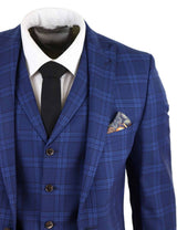 Mens Dark Blue Check Suit