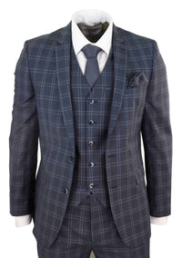 Mens Dark Grey 3 Piece Check Suit