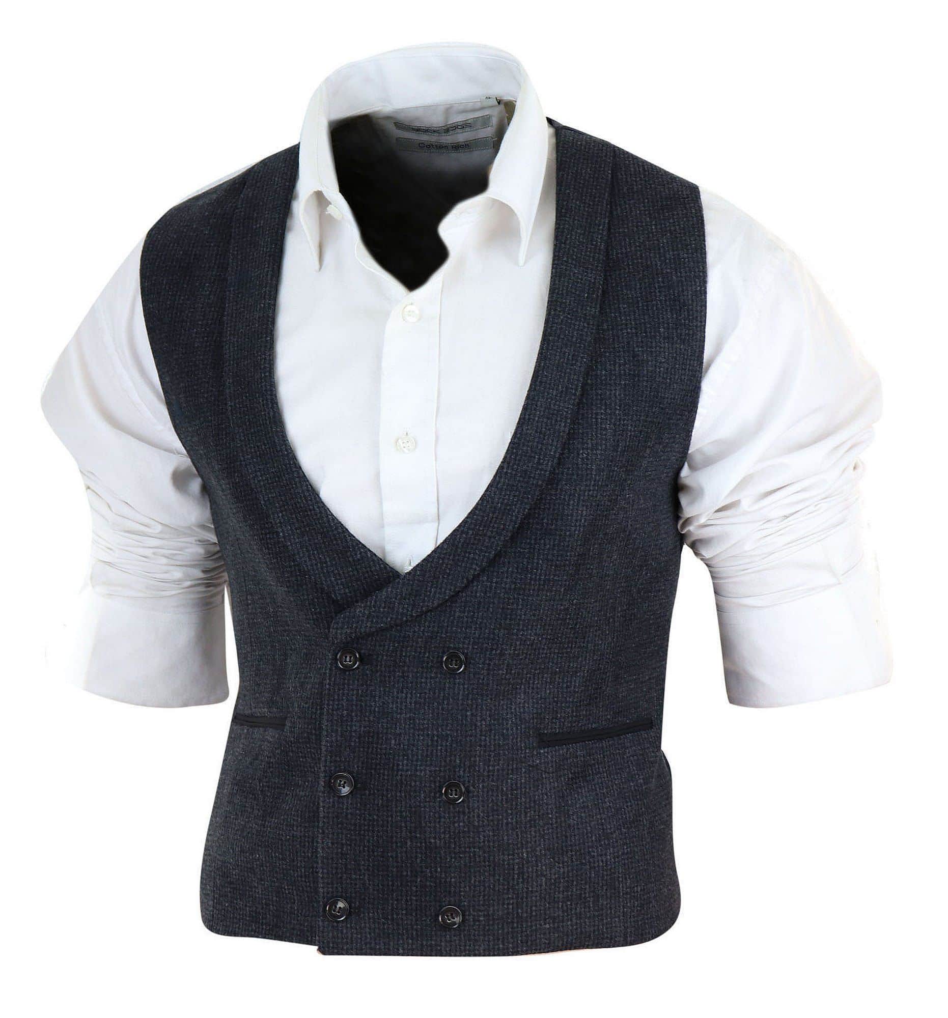 Mens Double Breasted Tweed Waistcoat