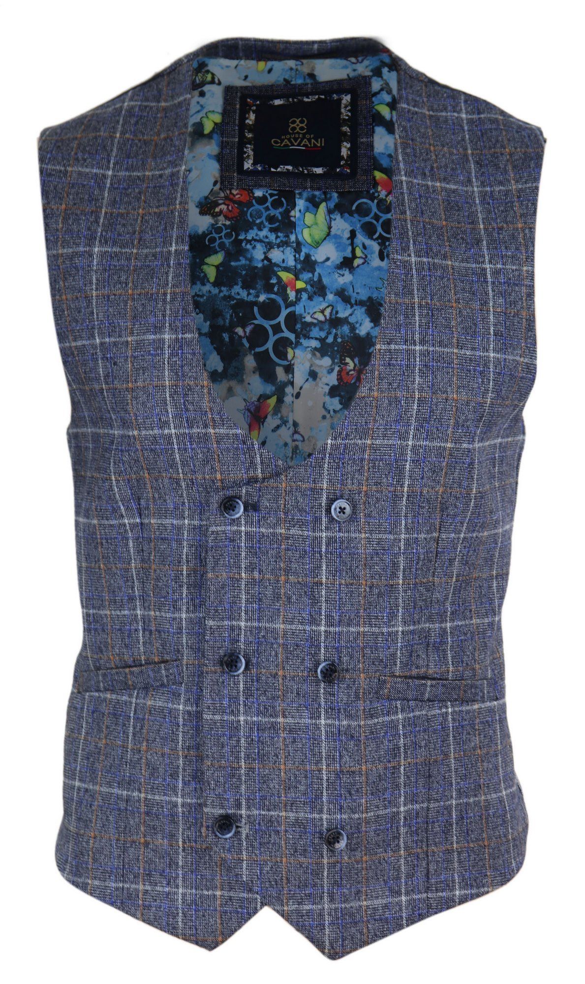 Mens Double Breasted Waistcoat with Chain - Cavani Bonita - Blue