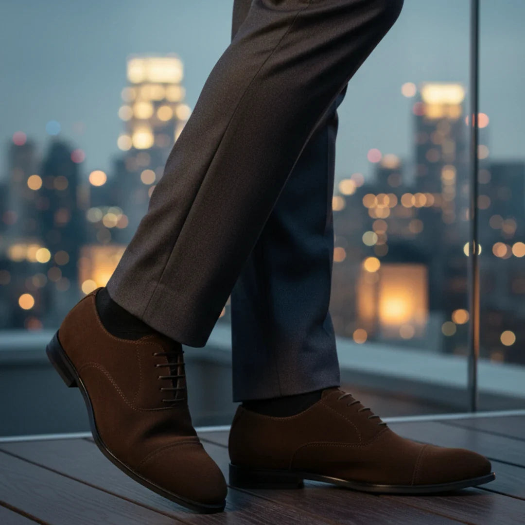 Pantofi Oxford pentru bărbați din piele întoarsă artificială, cu șireturi