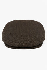 Șapcă plată bărbătească din lână cu model herringbone, maro, tweed, clasică, anii 1920, unisex, Del Boy