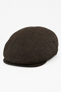 Șapcă plată bărbătească din lână cu model herringbone, maro, tweed, clasică, anii 1920, unisex, Del Boy