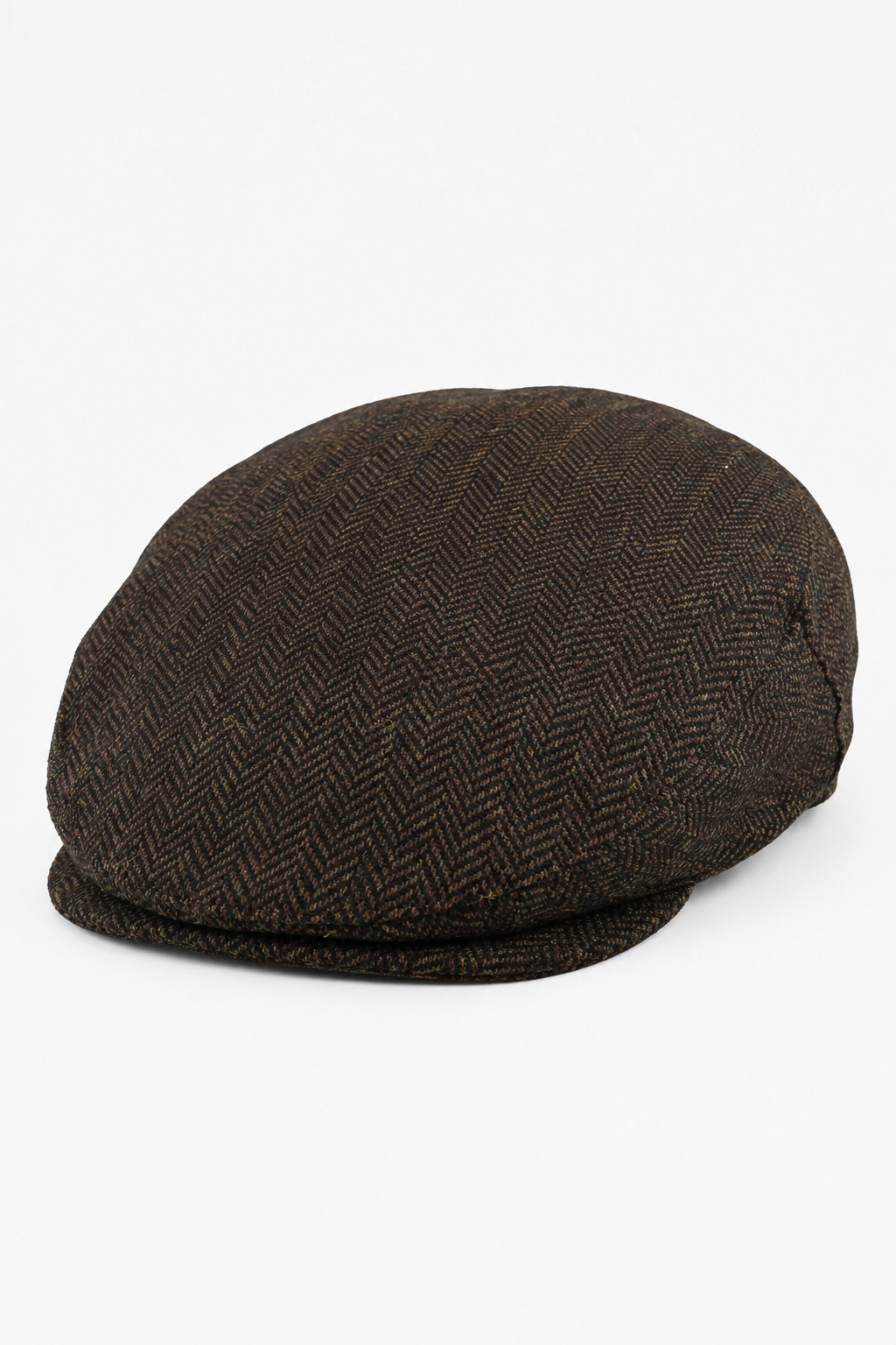 Șapcă plată bărbătească din lână cu model herringbone, maro, tweed, clasică, anii 1920, unisex, Del Boy