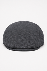 Șapcă plată bărbătească din lână cu model herringbone, culoare cărbune, tweed, clasică, anii 1920, unisex, Del Boy