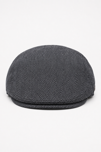 Șapcă plată bărbătească din lână cu model herringbone, culoare cărbune, tweed, clasică, anii 1920, unisex, Del Boy