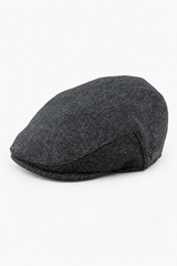 Șapcă plată bărbătească din lână cu model herringbone, culoare cărbune, tweed, clasică, anii 1920, unisex, Del Boy