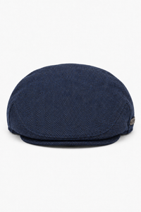 Șapcă plată bărbătească din lână cu model herringbone, bleumarin, tweed, clasică, anii 1920, unisex, Del Boy