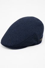 Șapcă plată bărbătească din lână cu model herringbone, bleumarin, tweed, clasică, anii 1920, unisex, Del Boy