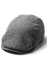 Pălărie plată bărbătească Baker Boy cu 8 panouri, model Grandad, tweed, model herringbone, gri, vintage