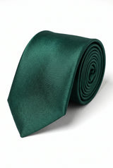 Set de cravate bărbătești verde pădure cu batistă de buzunar și butoni