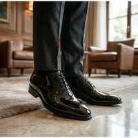 Pantofi Oxford formali pentru bărbați, din piele PU lăcuită