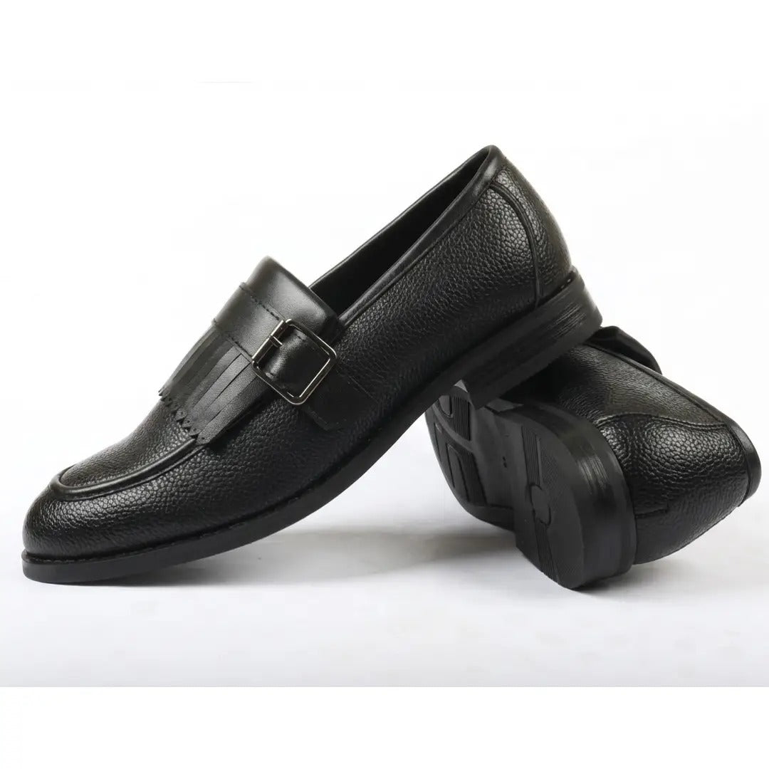 Mocasini slip-on pentru bărbați cu franjuri și baretă Monk Strap