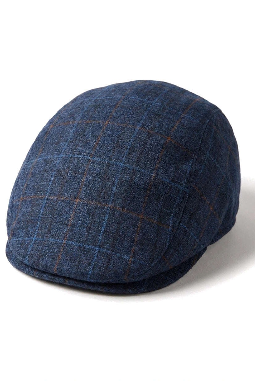 Șapcă plată bărbătească Grandad Baker, bleumarin, cu 8 panouri, din tweed, vintage, clasic, elegant, casual, anii 1920