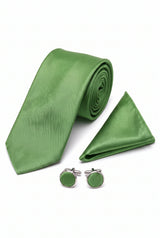 Set cravată verde bărbătească cu batistă de buzunar și butoni asortați