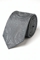 Set cadou cravată Paisley gri pentru bărbați