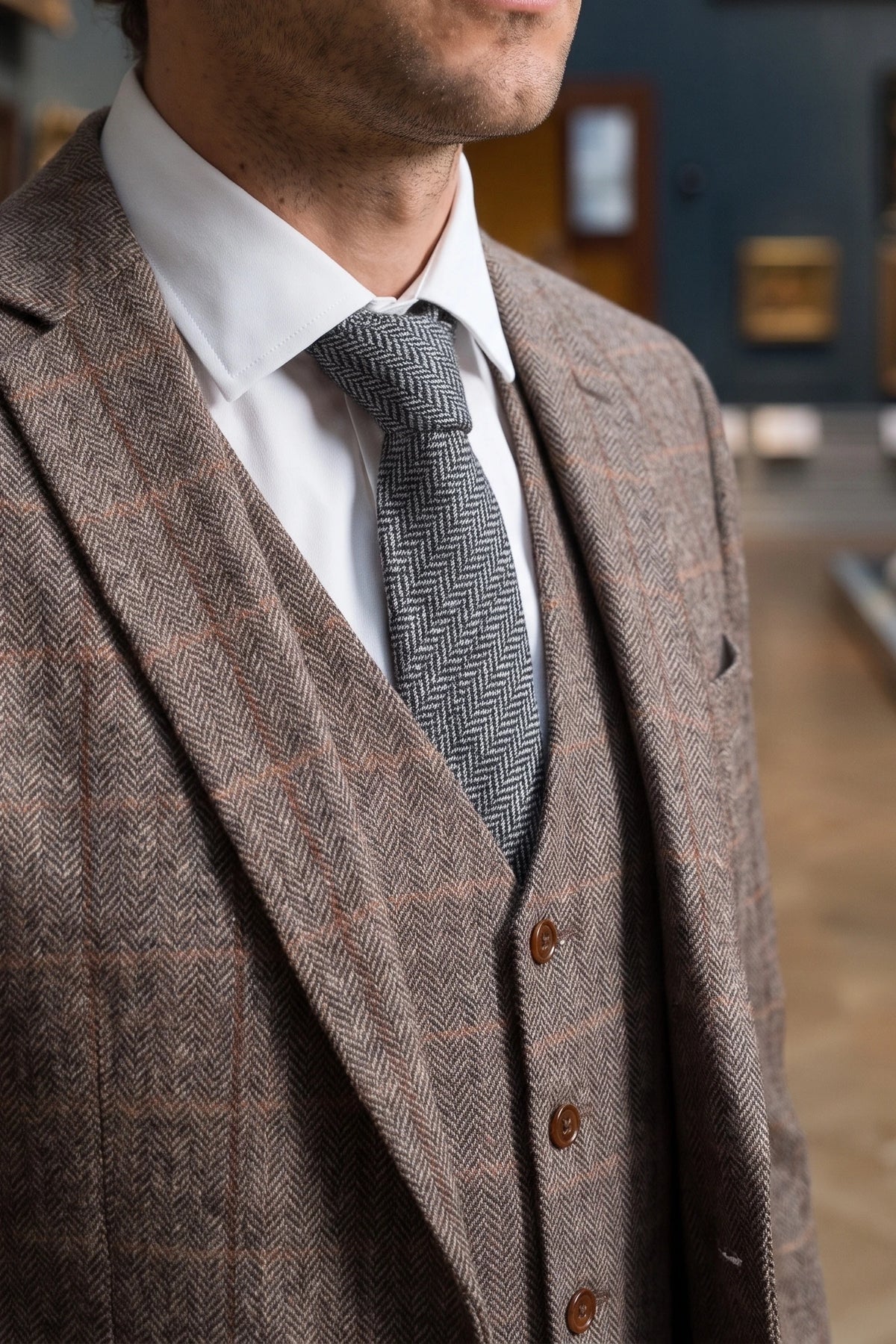 Cravată bărbătească gri din amestec de lână tweed