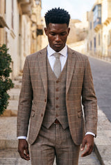 Cravată bărbătească gri din lână tweed cu model herringbone în carouri
