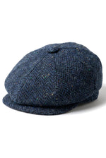 Șapcă bărbătească Herringbone din tweed albastru cu 8 panouri