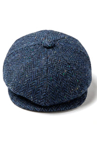 Șapcă bărbătească Herringbone din tweed albastru cu 8 panouri
