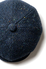 Șapcă bărbătească Herringbone din tweed albastru cu 8 panouri