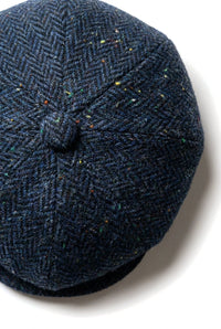 Șapcă bărbătească Herringbone din tweed albastru cu 8 panouri