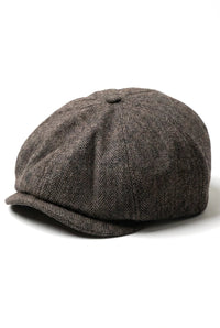 Șapcă plată clasică Newsboy pentru bărbați, model Herringbone - Maro