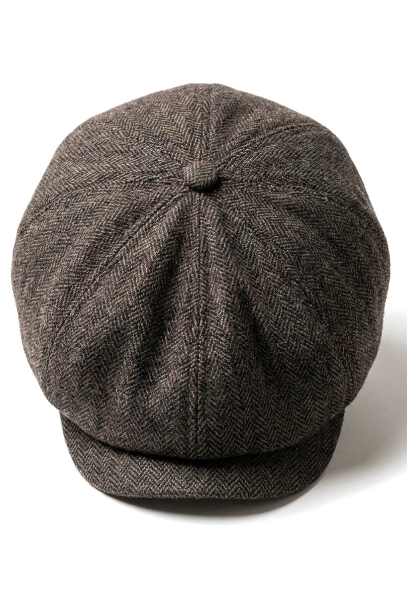 Șapcă plată clasică Newsboy pentru bărbați, model Herringbone - Maro