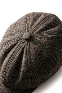Șapcă plată clasică Newsboy pentru bărbați, model Herringbone - Maro